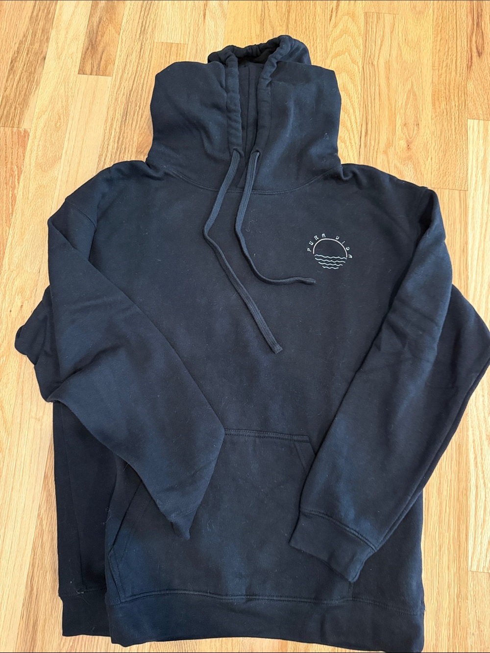 Black Pullover Hoodie with Minimal Wave Logo - Pura Vida